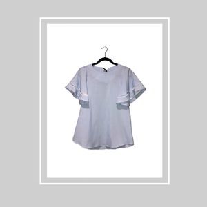 Light Blue Linen Flutter Sleeve Top